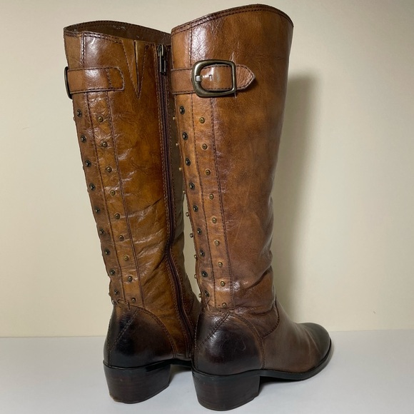 🆕Arturo Chiang | Distressed Brown Leather Tall Riding Knee High Boots Zip Sz 8 - Picture 1 of 13